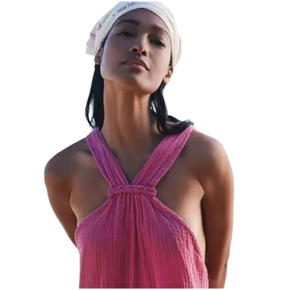 NWT Anthropologie Pink Braided Halter Gauze Open Back Sz XL - Picture 4 of 5